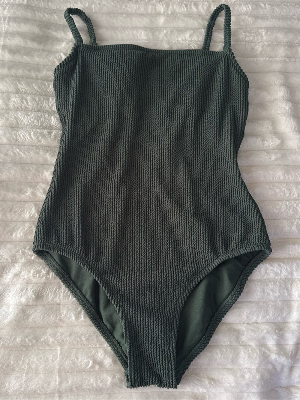 Kona Sol Olive Green Textured One-Piece Swimsuit Size Medium Cutout Back